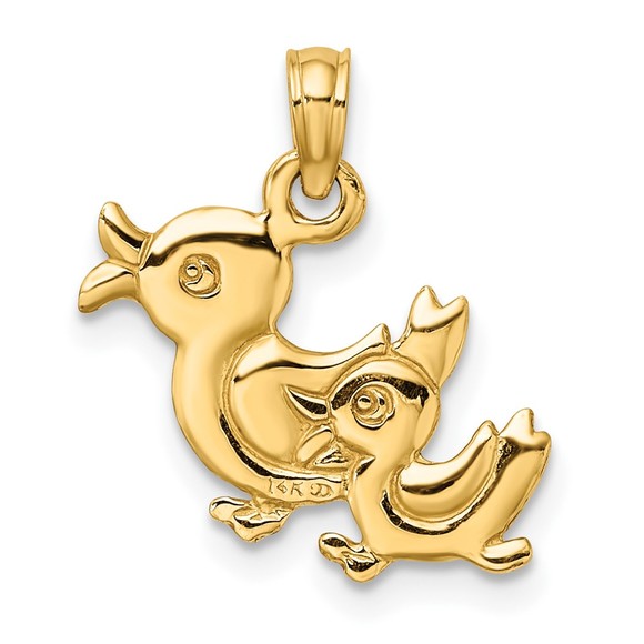 10k Yellow Gold Mini Animal Bird 3-D Two Ducks Necklace Charm Pendant - Picture 4 of 5